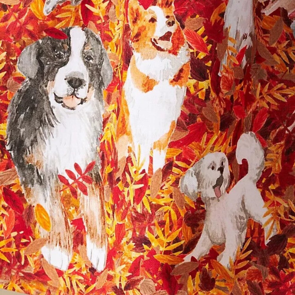 Anthropologie DOGS IN LEAVES Elusive Colorful Dish Towel animal love